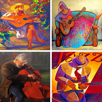 Guitarists painting by numbers