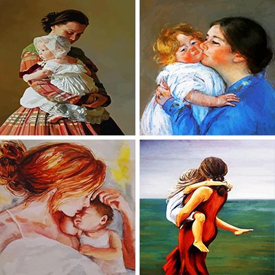 Mother And Kids In Kitchen Paint By Numbers - PBN Canvas