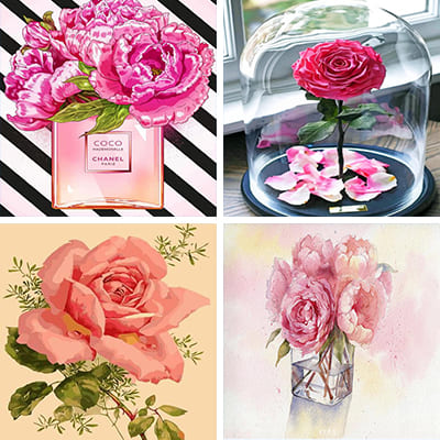pink flower painting by numbers