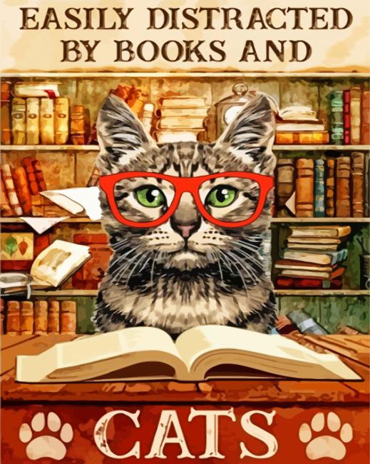 Easily Distracted By Books And Cats Poster paint by number